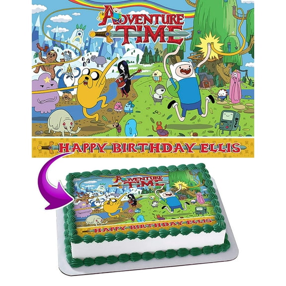 Adventure Time Edible Cake Image Topper Personalized Picture 1/4 Sheet (8"x10.5")