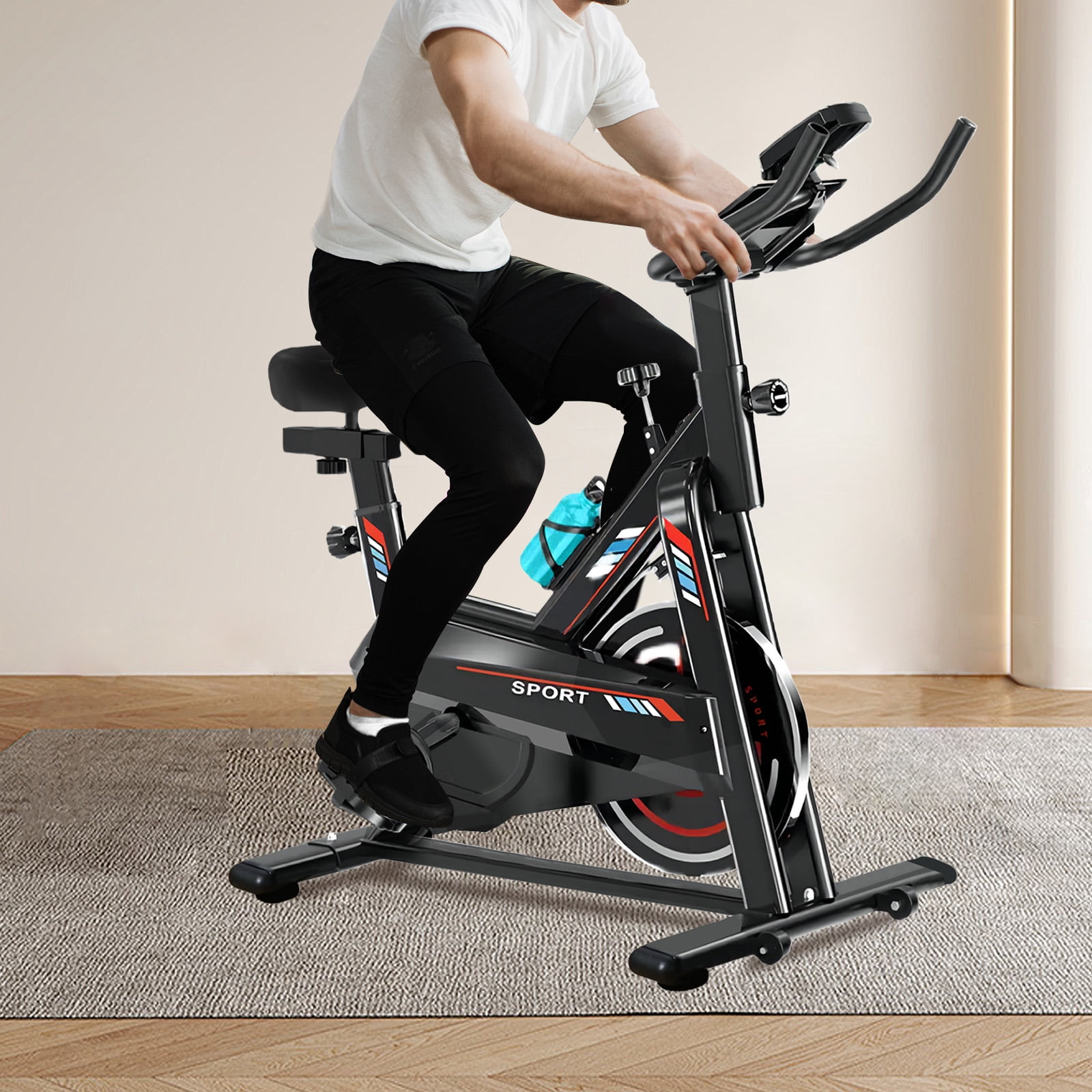 Arcon Exercise Bike, Indoor Cycling Bike, Stationary Bike for Home Cardio Gym with Silent Belt Drive, Workout Bike With Digital Display & Comfortable Seat, Black and Red