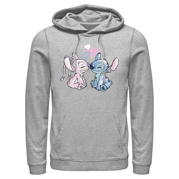 Men's Lilo & Stitch With Angel Couple Pull Over Hoodie Athletic Heather Large