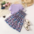 thumbnail image 2 of PatPat Floral Girls Dress 2pcs Little Girls Sleeveless Dresses Ruffled Short Sleeve Cardigan Outfits Set, Purple, 5-6 Years, 2 of 6