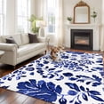 thumbnail image 2 of Flower Leaf Area&nbsp;Rug 5x8ft Spring Abstract Dark Blue Floral Vintage Retro Non-Slip&nbsp;Washable Square&nbsp;Rugs Soft Felt Indoor Floor Mat for Bedroom Kitchen Living Room Bathroom, 2 of 9