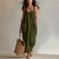 thumbnail image 3 of YuXingFu Womens 100% Cotton Dresses Maxi Sleeveless Plus Size Womens Dress Crew Neck Classic Bohemian Style Long Casual Summer Army Green S, 3 of 8