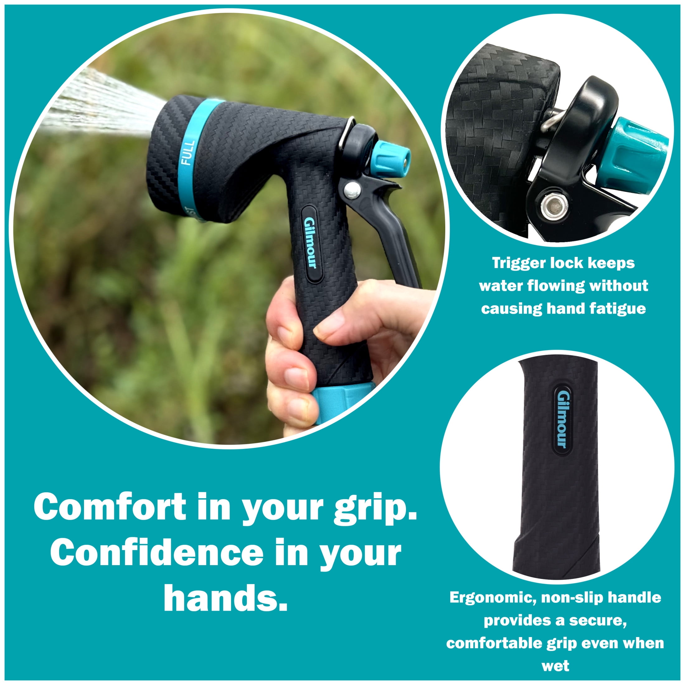 Gilmour Heavy Duty Swivel Connect Adjustable Hose Nozzle, Jet to Mist, Front Trigger Control, Ergonomic Non-Slip Grip