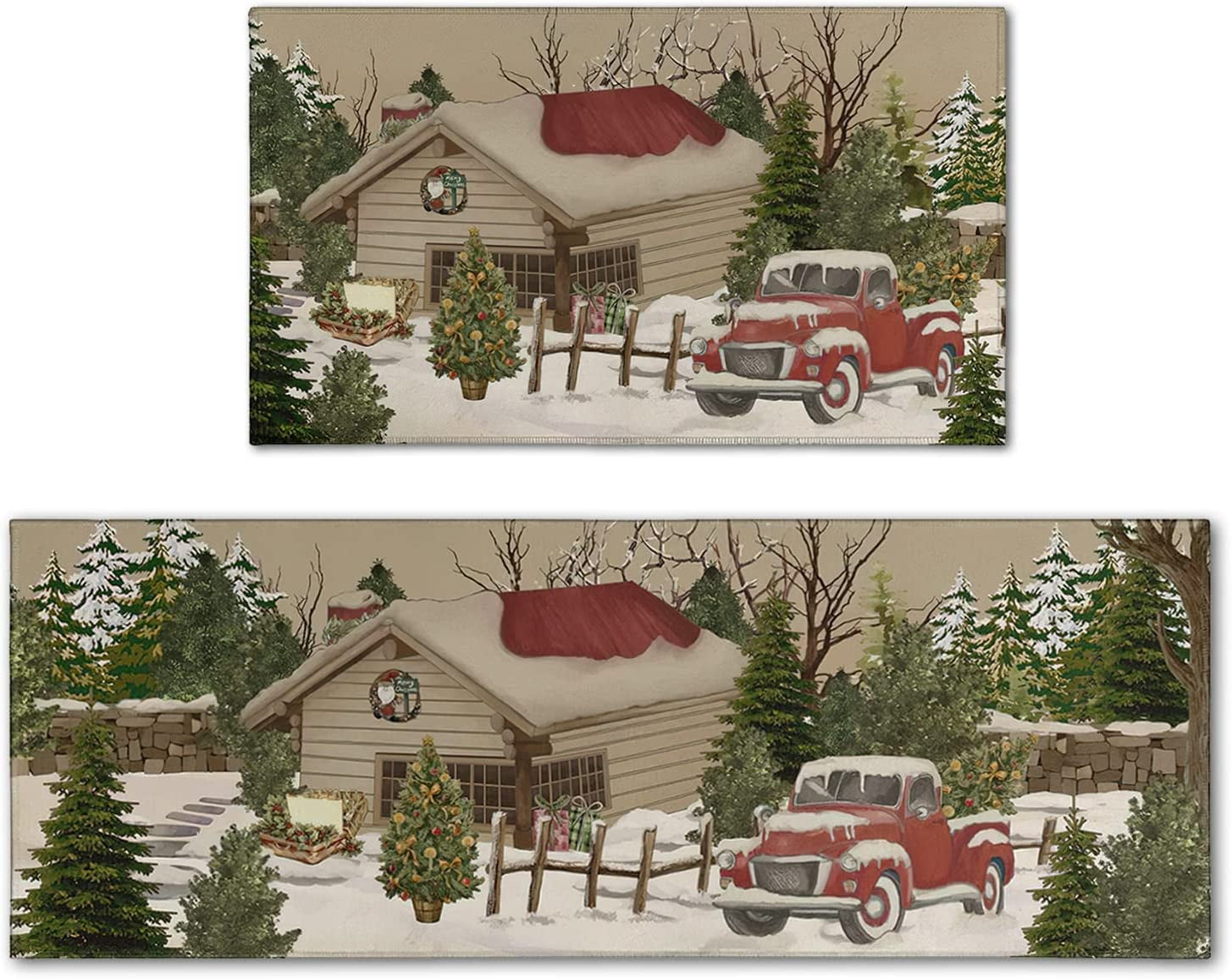 Christmas Kitchen Rugs Kitchen Mat Set of 2, Christmas Rug Kitchen