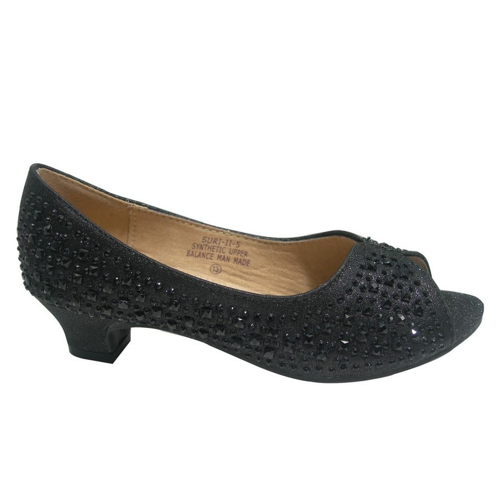 black sparkly low heel shoes