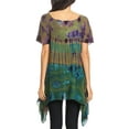 thumbnail image 2 of Sakkas Daniela Womens Short Sleeves Loose Tie Dye Blouse Top Tunic Asymmetrical - Olive - One Size Plus, 2 of 5