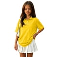 thumbnail image 2 of Girl's Short Sleeve Polo Shirt Button Soild Color School Uniform Shirt Yellow 100, 2 of 6