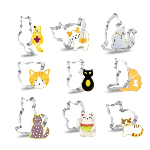 ZenCart 9Pcs/Set Cookie Mold Stainless Steel Cat Shaped Cutters Dough Fudge Sandwiches Mold Multi-purpose Baking Tools