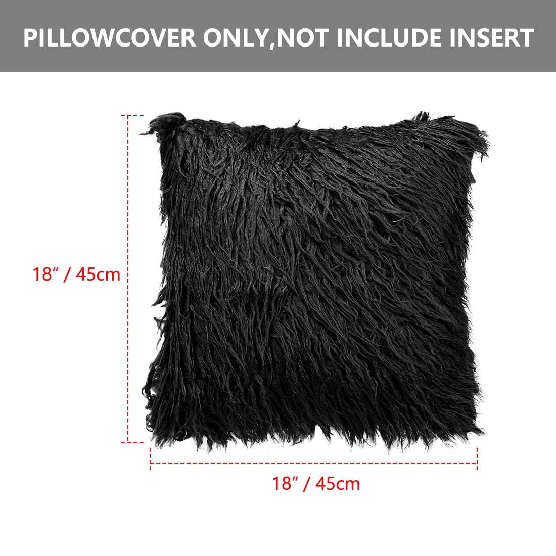 PiccoCasa 2Pcs Shaggy Faux Fur Throw Pillow Covers Soft Plush Cushion Covers, 18"x18" Black