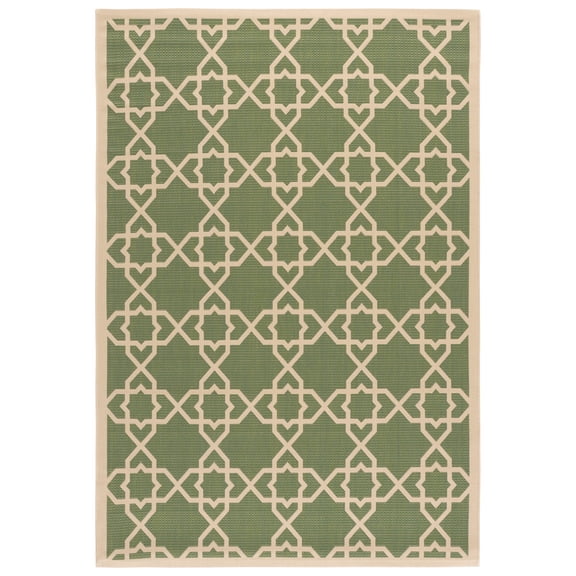 SAFAVIEH Courtyard Carol Geometric Indoor/Outdoor Area Rug, 4' x 5'7", Green/Beige