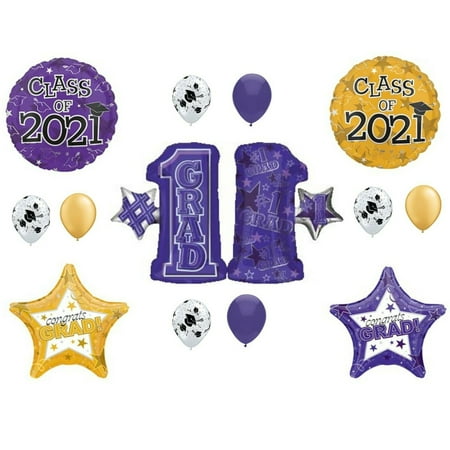 #1 Grad Purple & Gold Graduation Class of 2021 Party balloons decorations