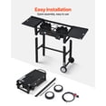 thumbnail image 5 of VEVOR 2 Burner Outdoor Propane Gas Stove, 150,000 BTU Propane LPG Gas Camping Stove, Foldable Heavy-duty Carbon Steel Outdoor Cooker, with Wheels & Shield & 20 PSI Regulator, for BBQ Camp Home Patio, 5 of 8