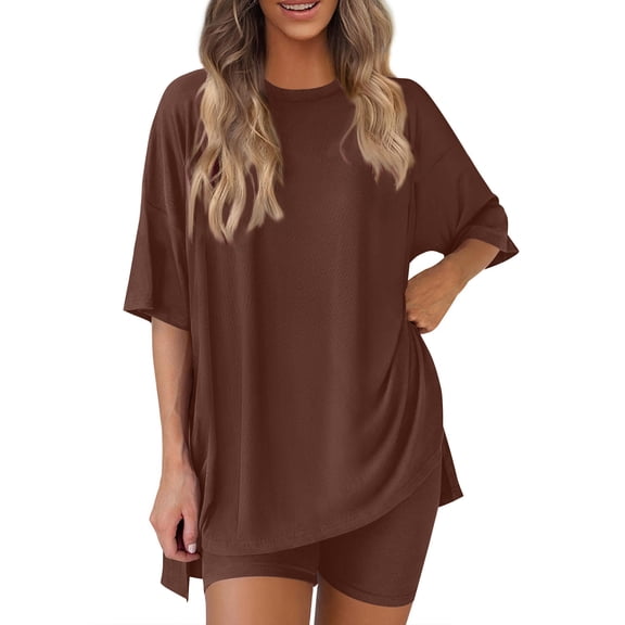 purcolt Womens 2 Piece Outfits Oversized T-Shirt Tops and Biker Shorts Casual Loose Fit Lounge Sets Summer Tracksuit