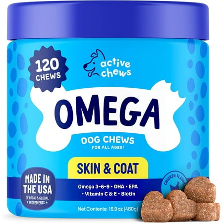UPC: 0653801948738 | Active Chews Omega 3 Fish Oil Skin and Coat Supplement for Dogs  120 Count