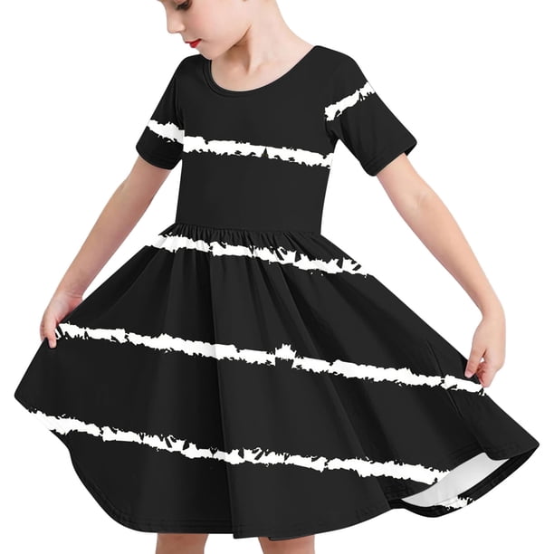 Odeerbi Niñas de Verano Vestido de Línea A Rayas Vestido de Columpio Vestido Elástico de Manga Corta Para Niños