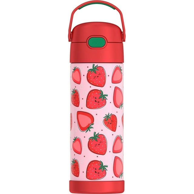 Thermos Children's Stainless Steel Vacuum Insulated Water Bottle with Spout Lid, 470ml, Strawberry Color, 16oz/473ml, BPA-Free
