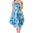 thumbnail image 2 of Robe d'Été pour Femmes 2024 Mode Grande Taille Décontractée Col en Ligne Asymétrique Épaules Dénudées Manches Courtes Robe Imprimée 50 % de Réduction Liquidation!, 2 of 6