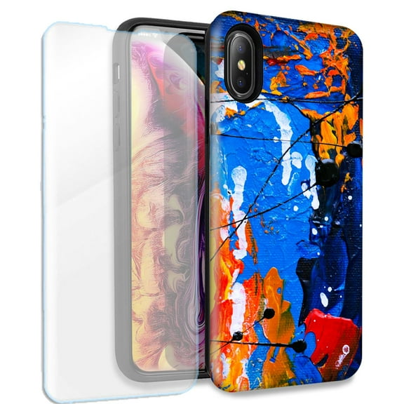 Mundaze Oil Painting 1 Double Layer Case w/Glass Screen Protector For Apple iPhone X/XS