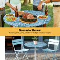 thumbnail image 6 of Elastic Fitted Round Tablecloth, Light Blue Teal Waterproof Stretch Table Cover for 36"-44" Tables, Retro Botanical Abstract Art Washable Outdoor Tablecloths for Patio, Picnic, Camping, 6 of 9