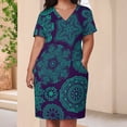 thumbnail image 3 of Teal Mandala Pattern Purple Background Women's Loose Short Sleeve Dress Casual Summer Plus Size Long Dresses with Pockets, 3 of 5