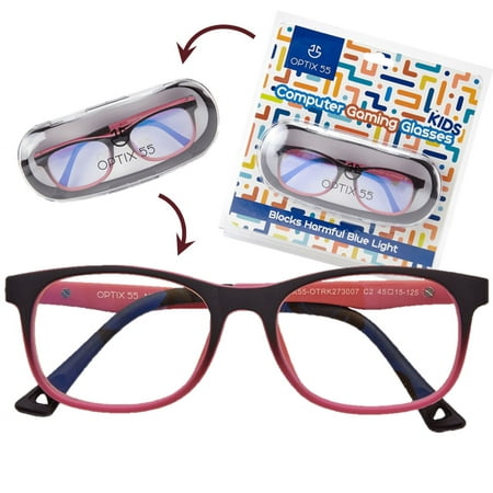 Kids Blue Light Blocking Glasses - Computer Gaming Eyeglasses - Anti Eyestrain by Optix 55