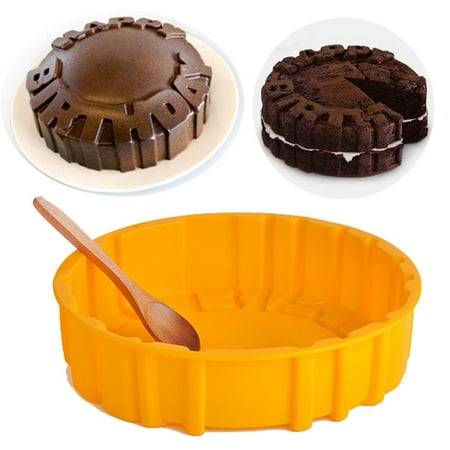 Round Bread Mold Reusable Silicone Cake Molds Baking Molds ,Happy Birthday Silicone Round Cake Mold Dessert Mousse Chocolate Bread Baking Tool ()