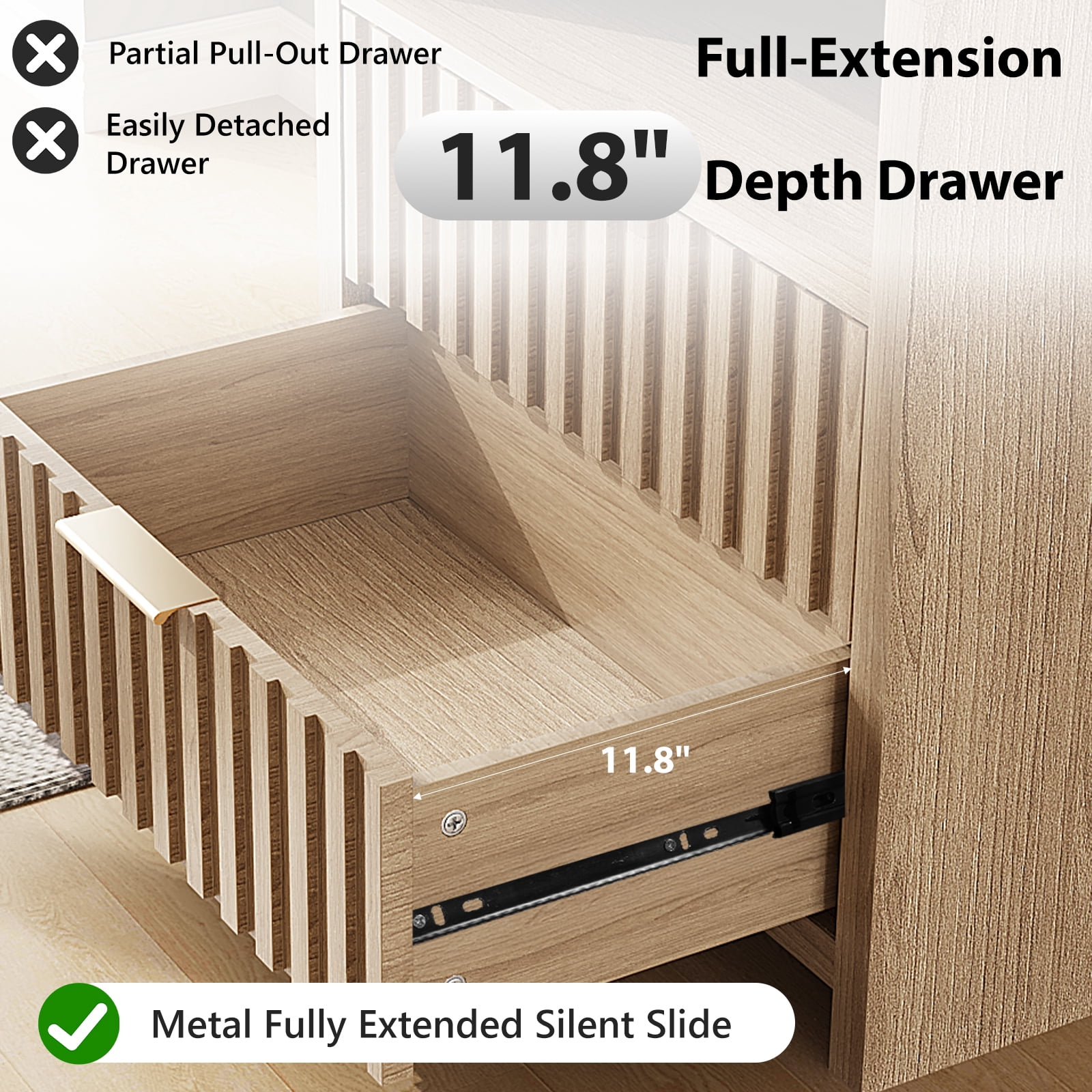Ktaxon Nightstand with Charging Station, Night Stand Modern End Table with 2 Drawers, Bedside Table with Open Storage for Bedroom, Gray