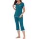 thumbnail image 4 of Conjunto de pijama de mujer INSPIRE CHIC, ropa de dormir, cuello redondo, ropa de estar en casa con pantalones capri, tamaño S, verde pavo real, 4 of 6