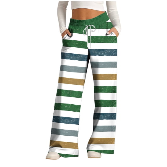 Womens Sweatpants Sevevn Womens Striped Wide Leg Pants Casual Drawstring Elastic Waist Loose Lounge Pant with Pockets