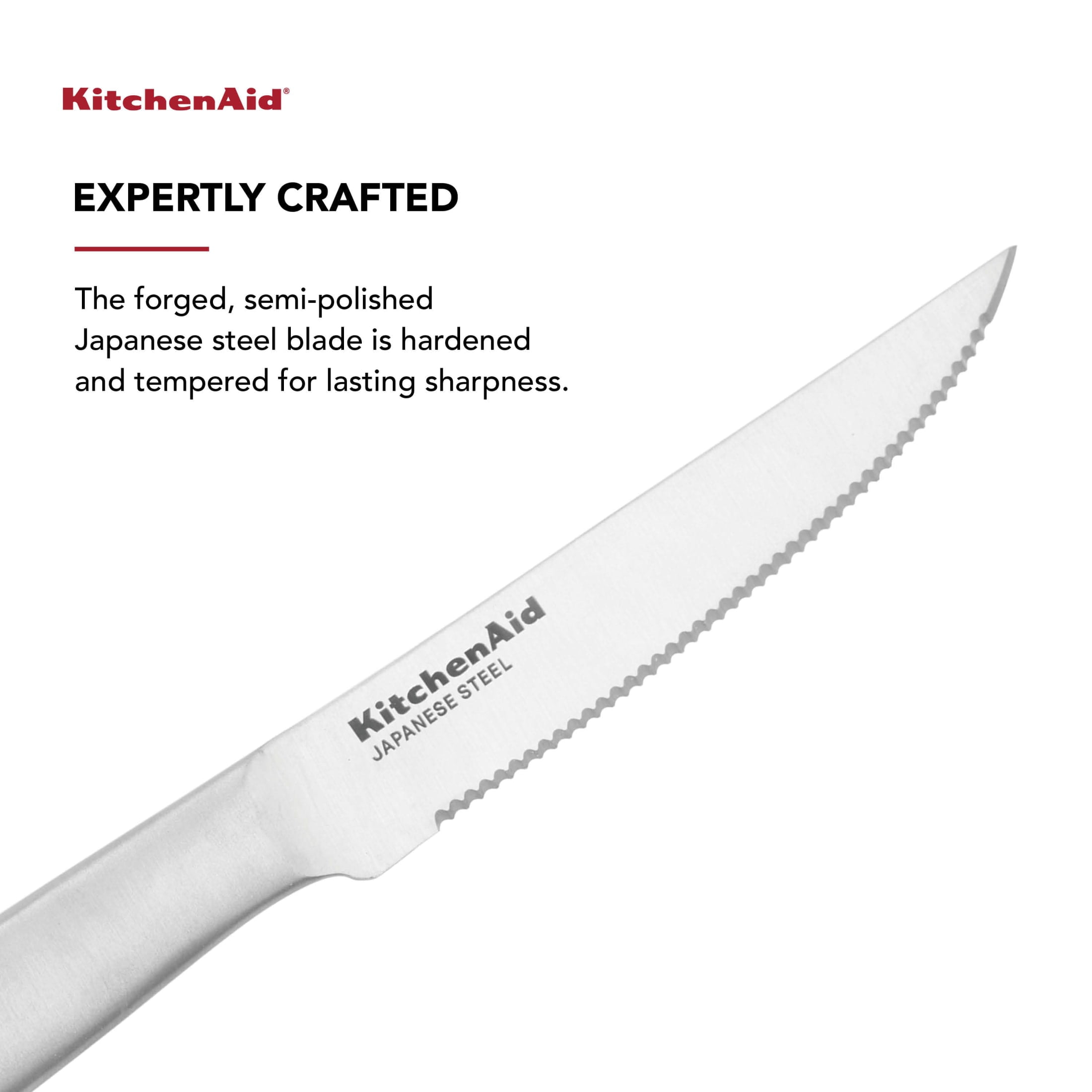 KitchenAid Gourmet 4-Piece Forged Steak Knife Set, High-Carbon Japanese Steel, Brushed Stainless