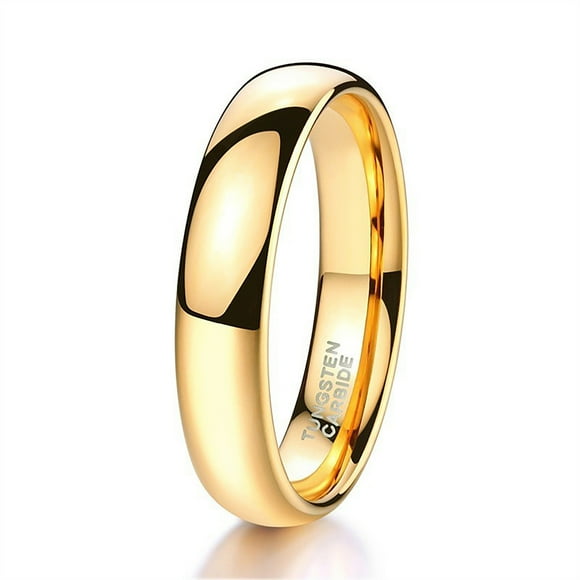Glory Men's 4mm 6mm 8mm Tungsten Carbide Ring 24k Gold Plated Domed Polished Finish Wedding Band
