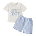 thumbnail image 5 of Bysome Boys Outfit Set Letter Print Short Sleeve Crew Neck Tees With Plaid Shorts Set Breathable Boys Outfit Size 6-12 Months White, 5 of 5