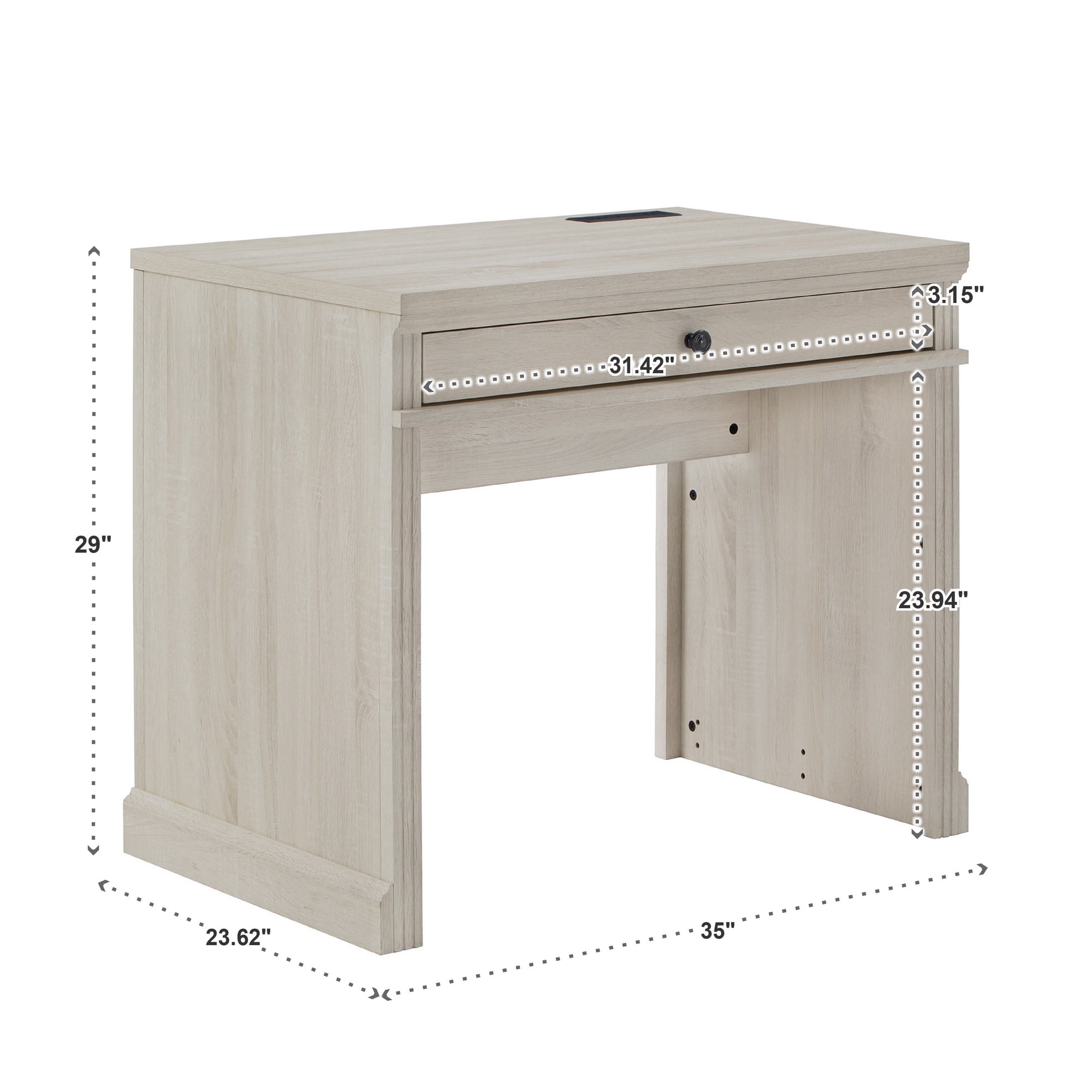 Weston Home Fayston 35 in. Writing Desk with USB Charger, Antique White Finish