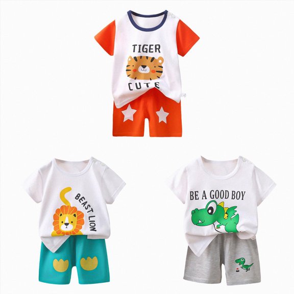 Gerichy Infant Toddler Baby Boy Summer Clothes 3 6 12 18 24 Months 2T 3T 4T 5T Boys Outfits 6Pcs Short Sleeve Airplane Striped Top and Shorts Set Casual