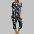 thumbnail image 2 of yievot Lounge Sets for Women Floral Printed Short Sleeve Shirts and Capri Pajamas Sets 2 Piece Sleepwear Loungewear, 2 of 5