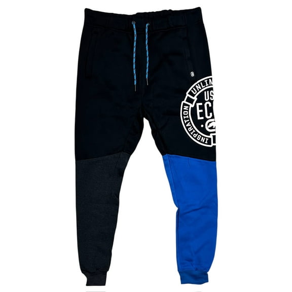 Ecko Unltd Men's Sweatpants Coloblock Panel Stitched Fleece Jogger (Small, Imperial Blue/Black)