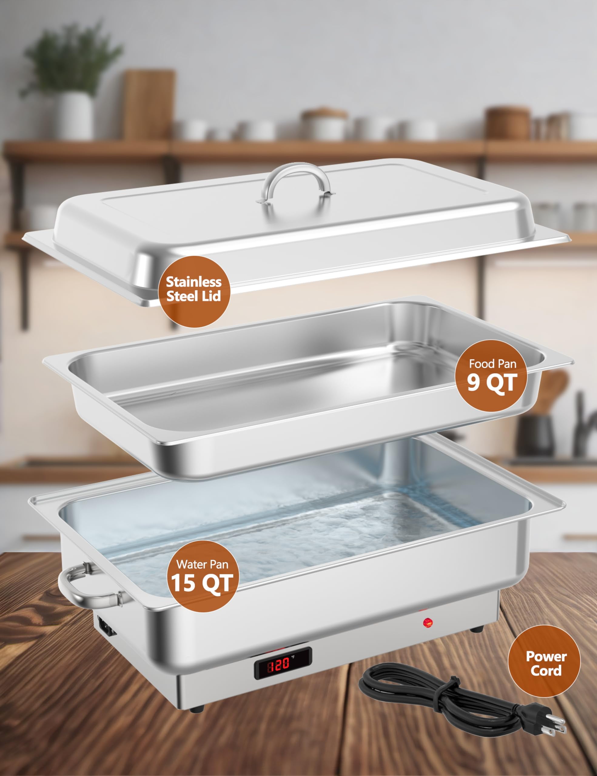 Garvee Electric Chafing Dish 9QT Stainless Steel Chafing Dishes with 2 Pack Buffet Servers