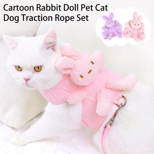 LiMimmuu Pet Leash Set Pet Traction Rope Adjustable Wear-resistant Pet Harness Leash Cartoon Rabbit Traction Rope Pet Supplies