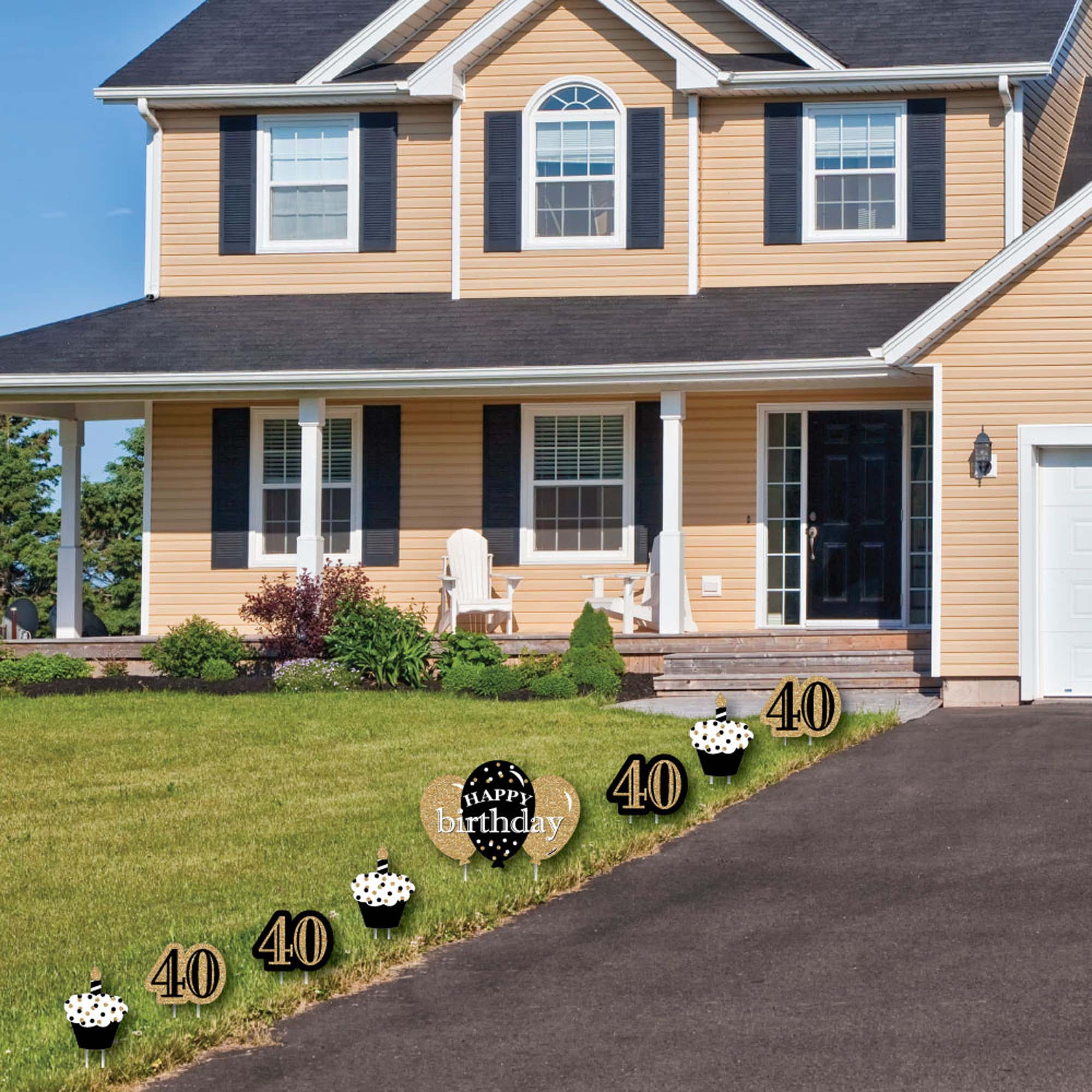 Big Dot of Happiness Adult 40th Birthday - Gold - Yard Sign and Outdoor Lawn Decorations - Happy Birthday Party Yard Signs - Set of 8