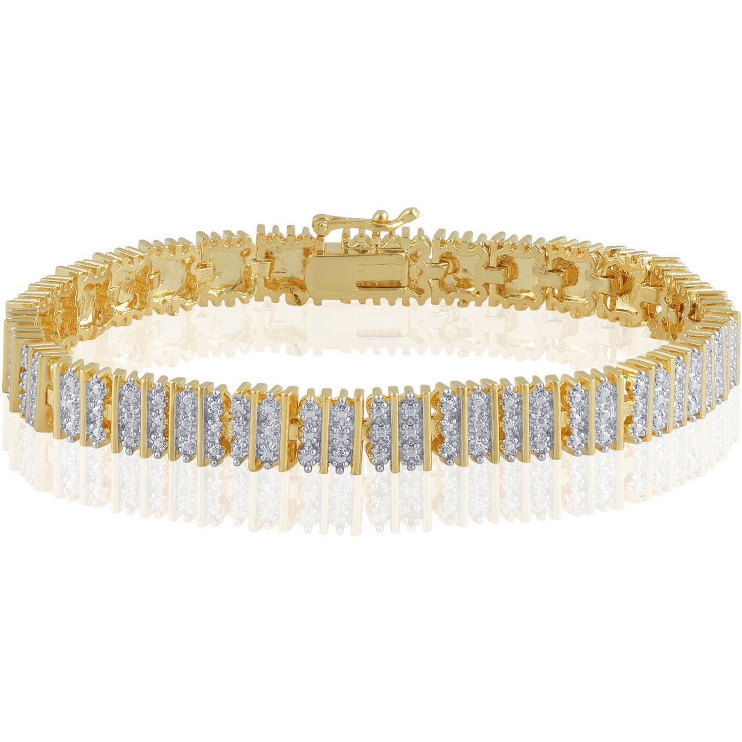 Diamond Accent 14K Yellow Gold Plated Brass Fashion Bracelet,7.5'