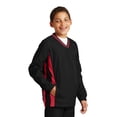 thumbnail image 4 of Sport-Tek Youth Tipped V Neck Raglan Wind Shirt-M (Black/True Red), 4 of 6