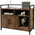 thumbnail image 1 of Cat Litter Box Enclosure - Cat Washroom Hidden Furniture with Front Entry, Scratcher, 2-Door Storage Cabinet, 2 Compartments, Air Vents, Metal Frame, Wooden Pet Crate House (Rustic Brown), 1 of 19