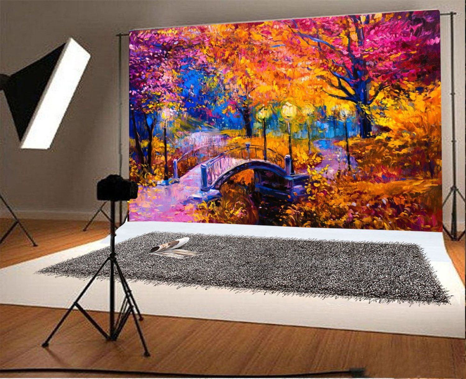 GreenDecor Polyster 7x5ft Backdrop Autumn Forest Scenery Oil Painting