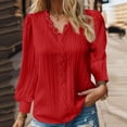 thumbnail image 2 of Blusa de encaje con cuello en V para mujer - Color liso, manga corta, poliéster, camisa elegante y casual para el trabajo o una cita, 2 of 6