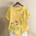 thumbnail image 2 of Kukoosong Women's Floral Print Crop Top T-Shirt with Button Detail for Spring and Summer Casual Short Sleeve Crew Neck Active Fit Women's T-Shirts, 2 of 5