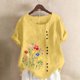thumbnail image 1 of Xuyuer Women's Spring And Summer Block Print Round Neck Button Short Sleeve Casual T-Shirt, 1 of 5