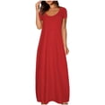 thumbnail image 2 of Meichang Robes Maxi pour Femmes Été Manches Courtes Col Rond Longue Robe Grande Taille Coupe Ample Unie Robes T-Shirt Plage Vacances Robe Décontractée, 2 of 7
