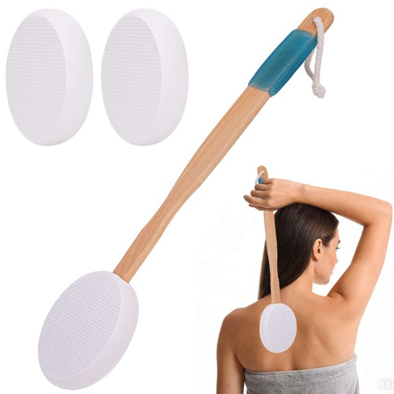 Gustave Lotion Applicator for Back Feet Sunscreen Skin Cream Self Tanning Applicator Long Curved Handle Beauty Shower Sponge with 3 Replacement Pads for Women Elderly