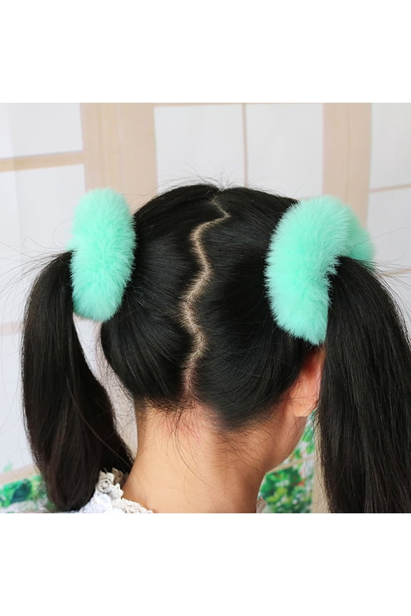 2Pcs Bright Color Simple Hair Ties Handmade Faux Rabbit Fur Furry Scrunchies Hair Accessories