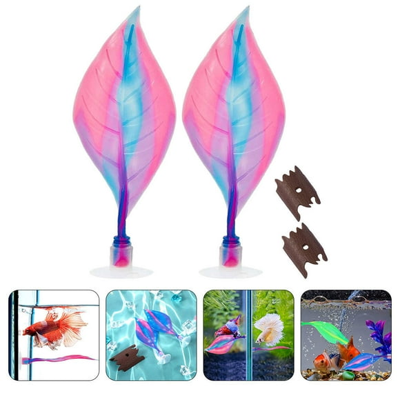 OUNONA 2Ud Hoja Para Betta De Plástico Y Duradero Con Ventosa Para Acuario Decorativo